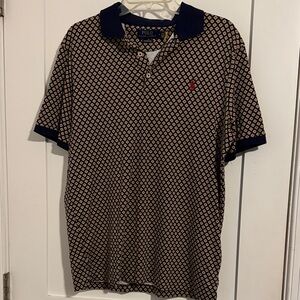 Polo by Ralph Lauren Navy & Tan Geometric Polo with Red Pony